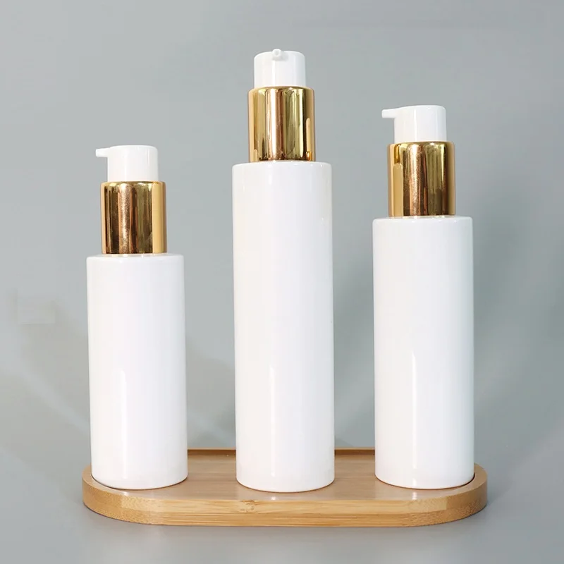 Lotion Pump Bottle Flat White Shampoo Soap Dispenser Facial Cleanser Gold Pump 100ml 120ml 150ml 20pcs Empty Body Lotion Bottles