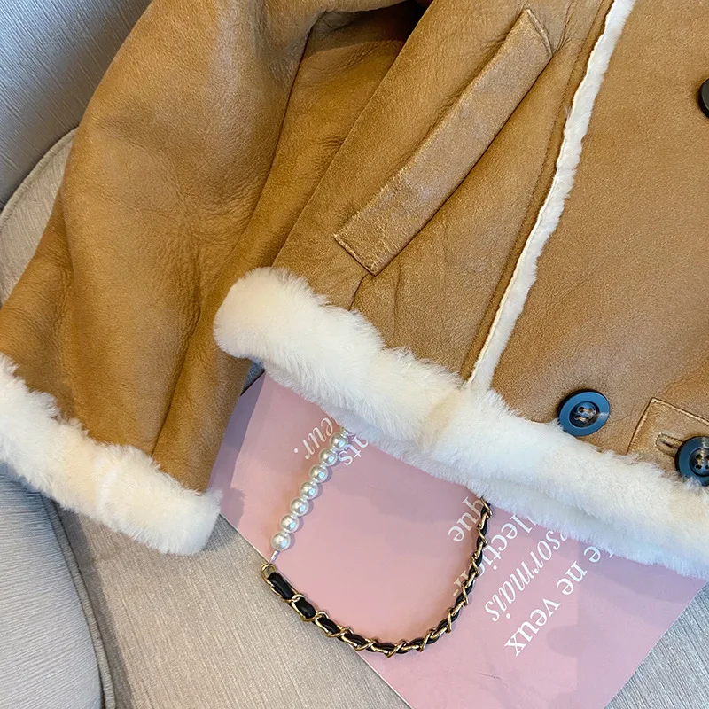 Winter Coats Women Thick Sheepskin Coat Faux Lamb Fur Leather Jacket Motorcycle Jacket Coat Streewear Loose Retro Aviator Jacket