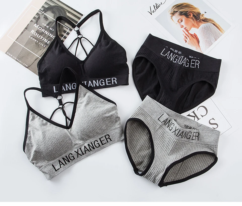 Neue frauen Baumwolle Für Unterwäsche Set Brief Sport-Bh Nahtlose Weibliche Unterwäsche Komfort Kein Stahl Ring Anzug Einfarbig Brust – Detail 1