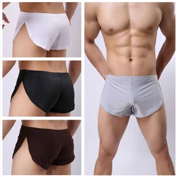 CLEVER-MENMODE 4pcs/ Pack Underwear Boxers Sexy Men Side Split Boxer Pajamas Underpants Nightwear Panties Shorts Sleepwear cueca