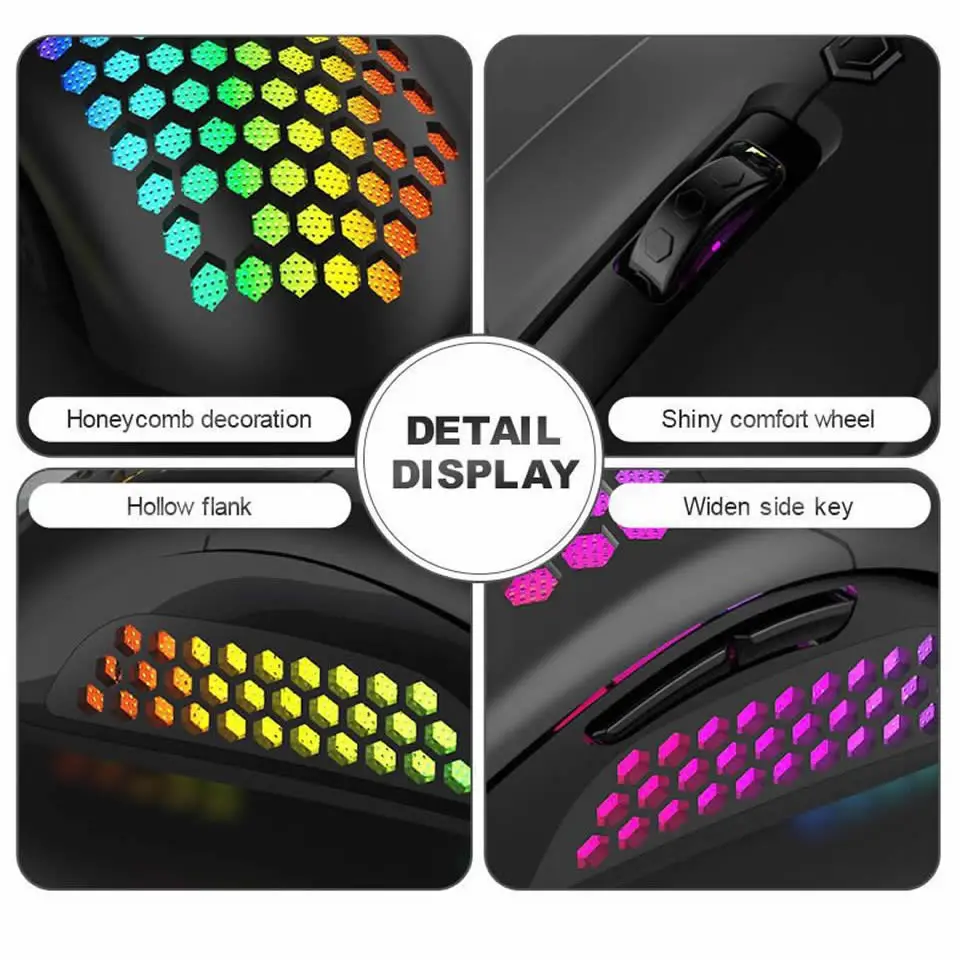 Lightweight RGB Gaming Mouse 7200DPI Honeycomb Shell Mouse Ergonomic Mice with Ultra Weave Cable for Computer Gamer PC Desktop