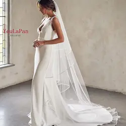 YouLaPan V21 velo da sposa lungo con bordo a nastro veli da sposa eleganti semplici di alta qualità veli fatti a mano in avorio bianco