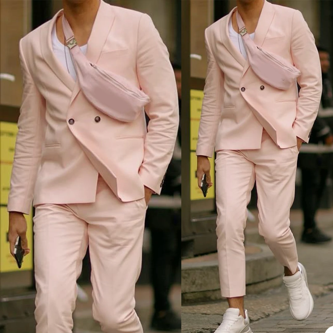 

Summer Pink Designs Men Suits Casual Groom Tuxedos Masculino Man Outfit Homecoming Party Loose Two Piece Costume