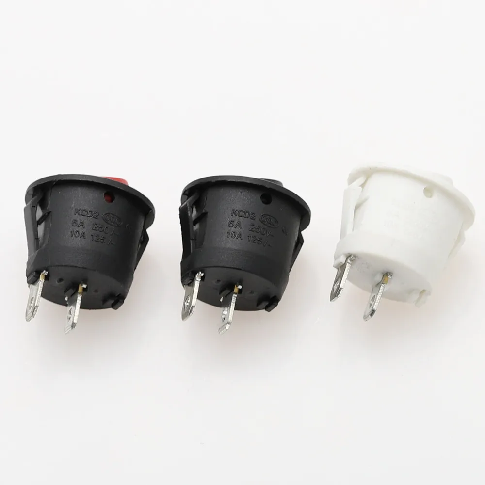 3Pcs 220V Round SPDT ON-OFF Rocker Switch KCD1-105 White Black Red AC 250V/6A 125V/10A Toggle Switch  2Pin