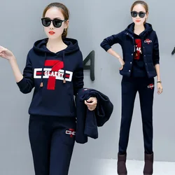 Autumn and winter new Fashion women suit women's tracksuits casual set with a hood fleece sweatshirt three pieces set