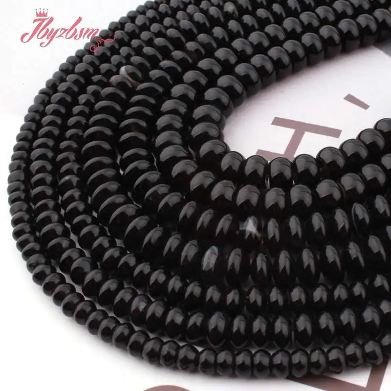 

Natural Black Agates Rondelle Smooth Loose Spacer Bead 3x6/4x8MM Stone Beads For DIY Necklace Bracelet Jewelry Making Strand 15"