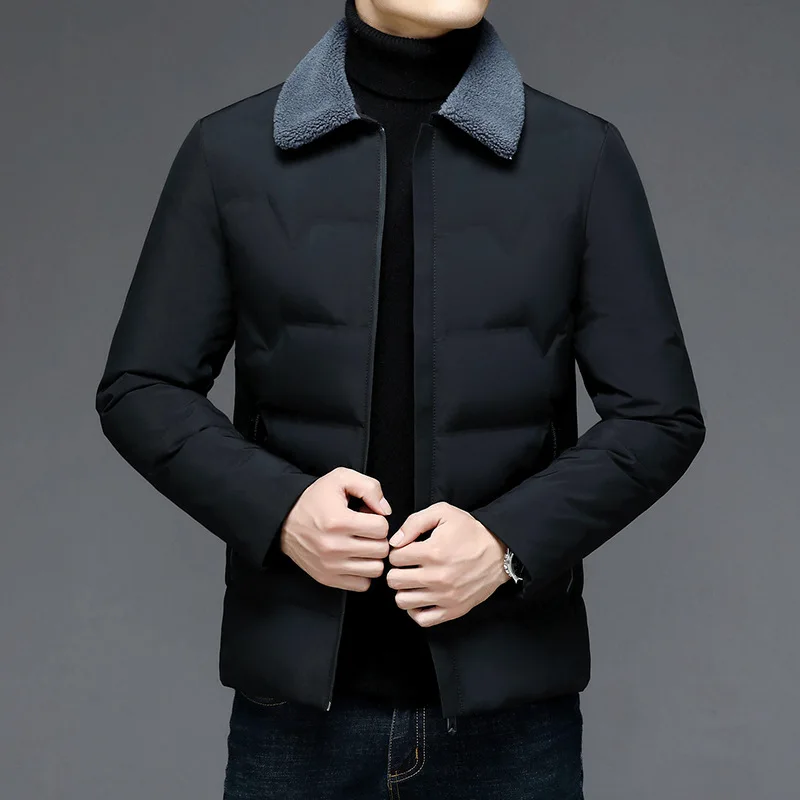 Winter Long Lapel down Jacket Mens Business 90% White Duck down Coat Clothes