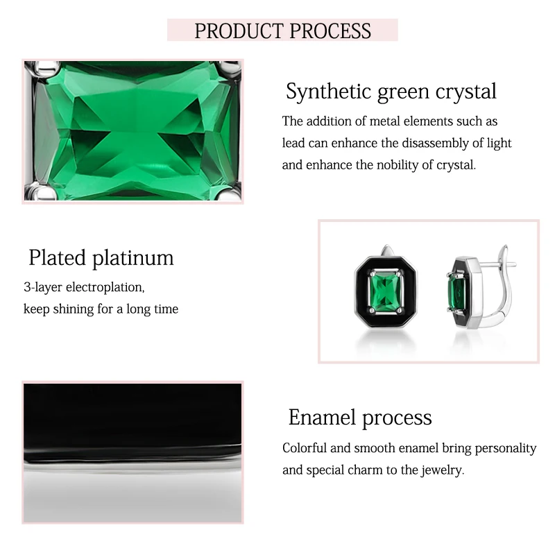 LAYA 925 Sterling Silver Fashion Mood Ring Synthetic Green Crystal Black Enamel Square Ring For Women's Wedding Luxury Jewelry
