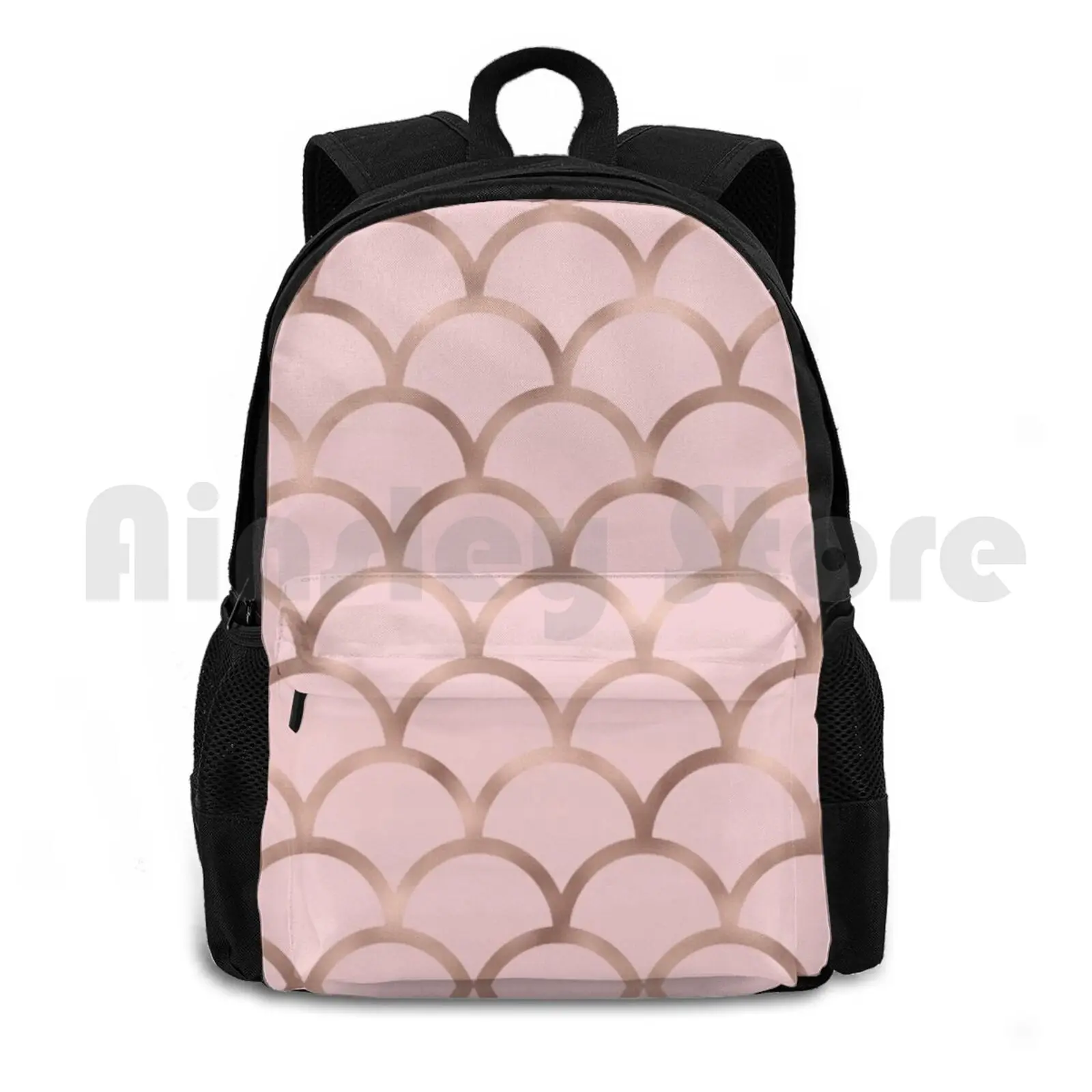 Rose Gold Mermaid Scales Outdoor Hiking Backpack Riding Climbing Sports Bag Rose Gold Rosegold Copper Pink Peach Pink Rose Gold