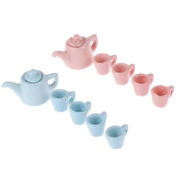 5Pcs/set 1:12 Dollhouse Miniature Accessories Mini Ceramics Tea Set Simulation Kettle Plate Cup Model Toys Doll House Decoration