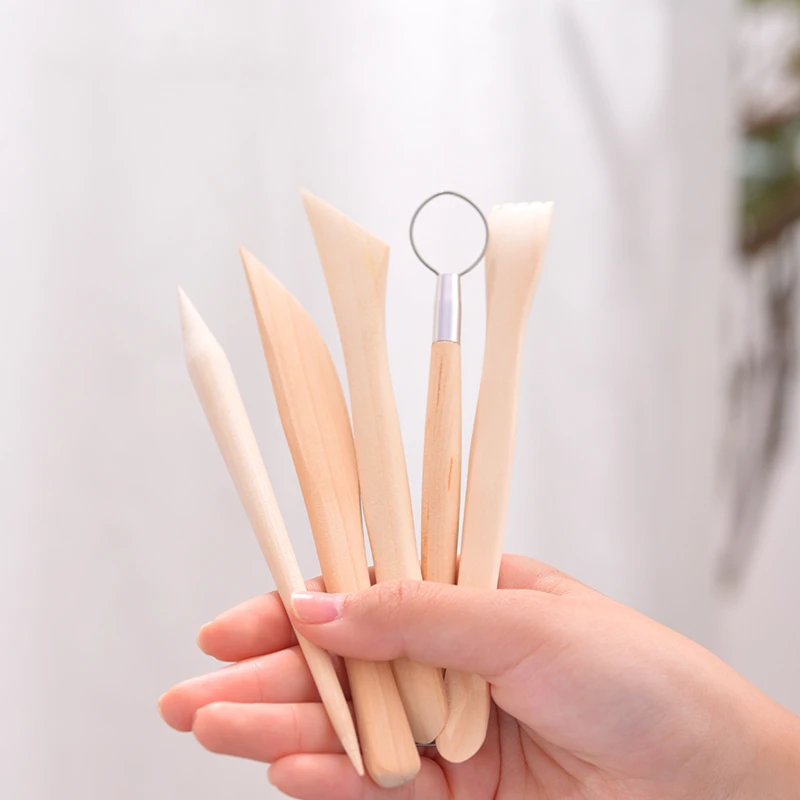 5 Pack Pottery Tool Kit Clay Tools Set Wood Carving Sculpting Modeling Tools,Clay Ceramics Molding Tools Wood Knife Pottery Tool