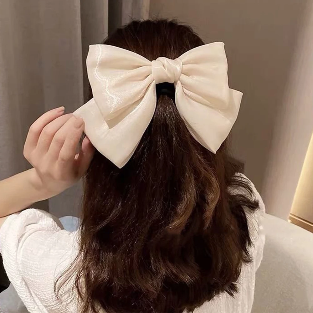 New Big Large Barrette Bow Satin Ribbon Hair Clip Tie Spring Headbands For Women Girls Fashion Hairpin Ponytail Hair Accessories