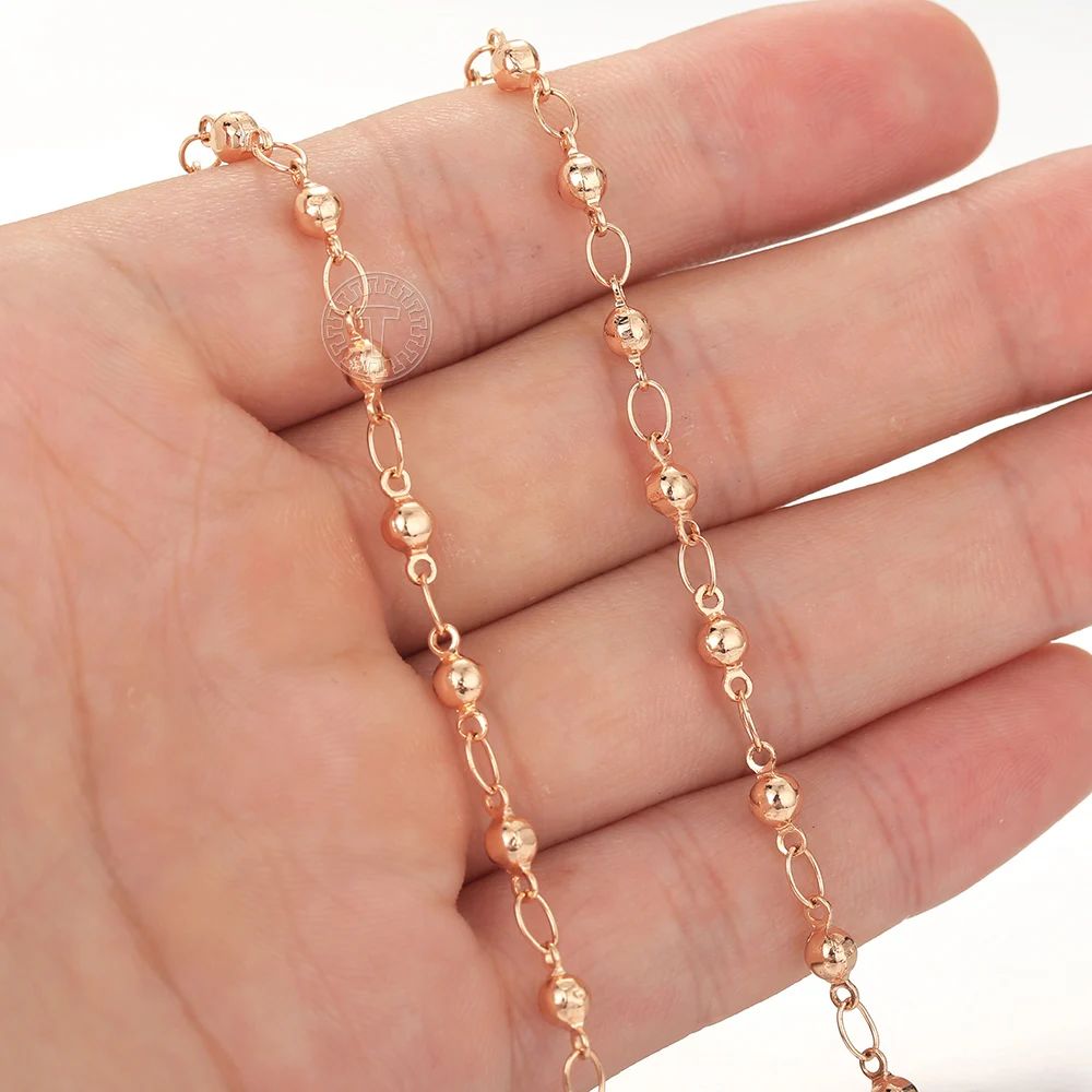 New Elegant 4mm 585 Rose Gold Color Bead Chain Necklace for Women Girls Lobster Clasp Wedding Party Jewelry Gift 50cm60cm CN32AA