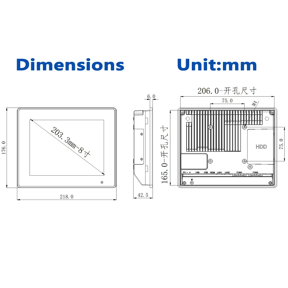 8.4' Inch Touch Tablet IPc 4GB RAM 2*Lan RJ45 Industrial Panel PC With  Celeron 3855U/ i5 6200U 2*COM HDMI 4*USB