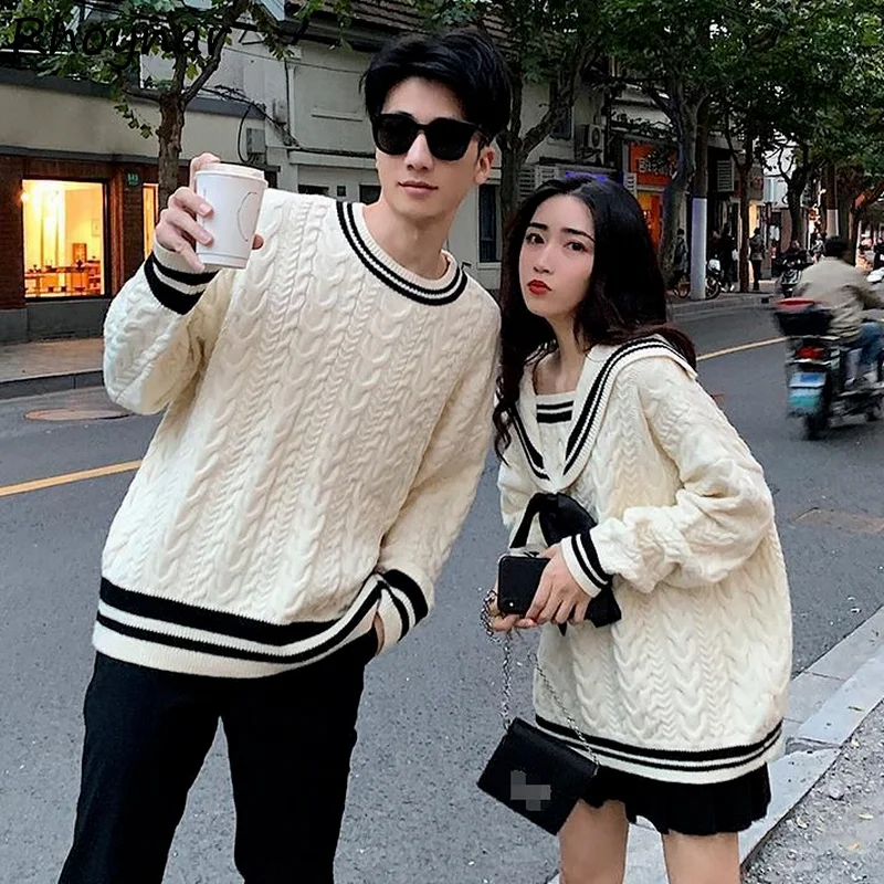 Pullovers Women Fashion Patchwork Couple Casual Preppy Style Popular Ulzzang Design Simple Daily Chic Comfortable Basic Retro