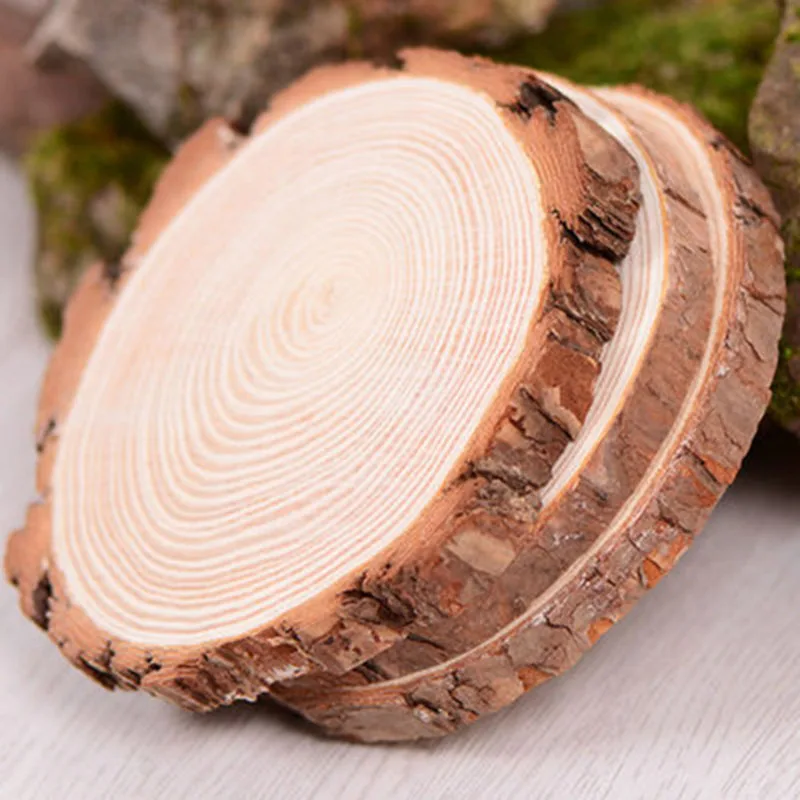 Unfinished Natural Round Wood Slices Circles Tree Bark Log Discs For DIY Crafts Painting Decoration