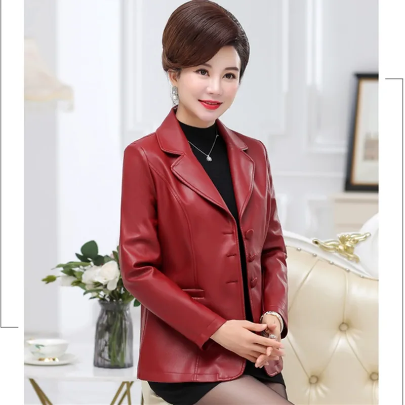 UHYTGF Autumn winter leather jacket women Mid-length female short 6XL Big size coat quality leather jacket veste cuir femme 322