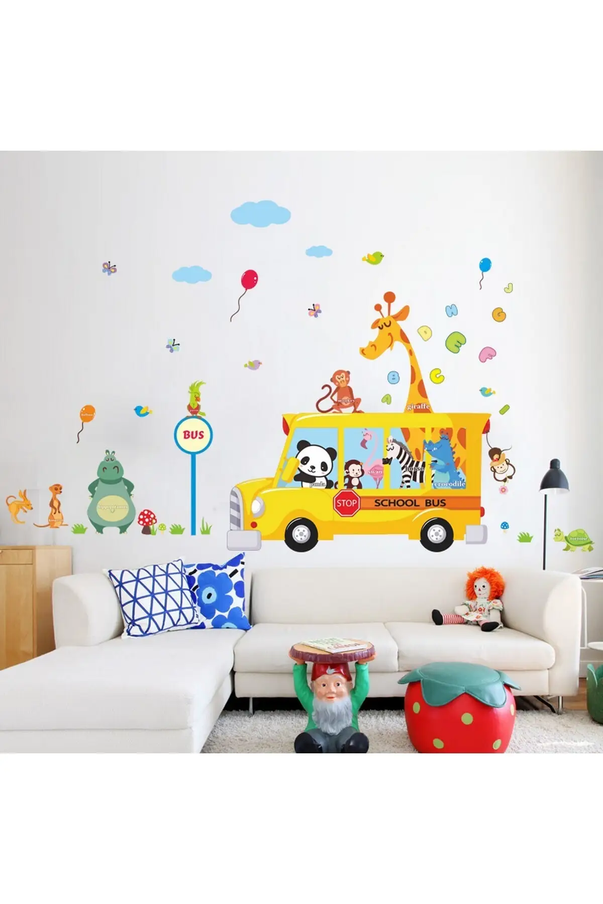 170 X 100 CM Kids Room Decoration Gift Wall Sticker School Bus And Cute Animals Quality Product 2021 Trend New Stylish Great Wall Sticker For Children Useful And Easy Application