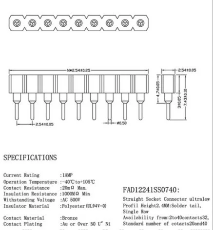 10pcs/lot 2.54mm Pin Header Female Single Row 40 Pin 2.54mm Round Pin Connector 1x40