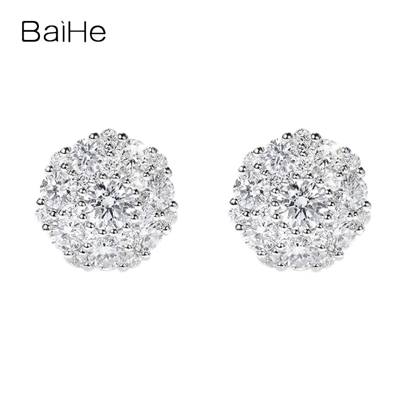 

BAIHE Solid 14K White Gold Natural Diamond Flower Stud earrings for women Men Wedding Engagement Fine Jewelry boucle d’oreille