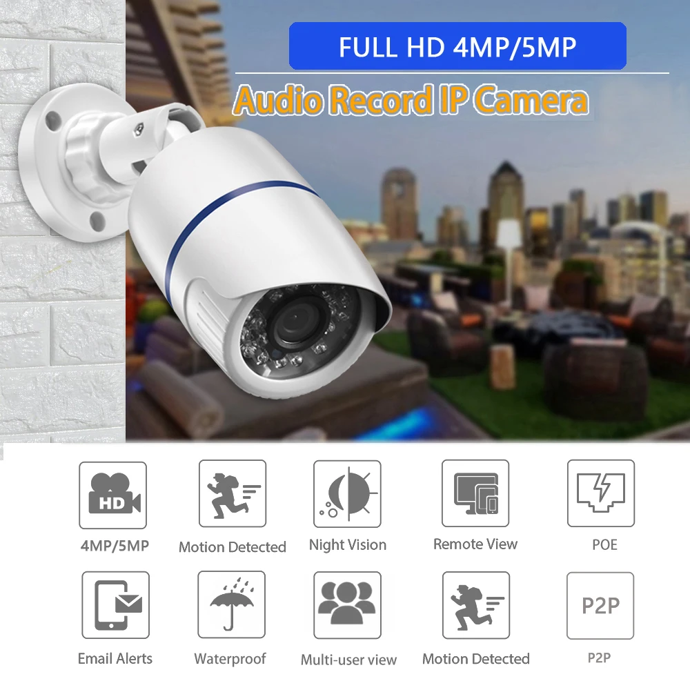 AZISHN HD 8MP Security IP Camera H.265 5MP Outdoor Waterproof 4MP POE CCTV Camera Video Surveillance Support Motion Detection