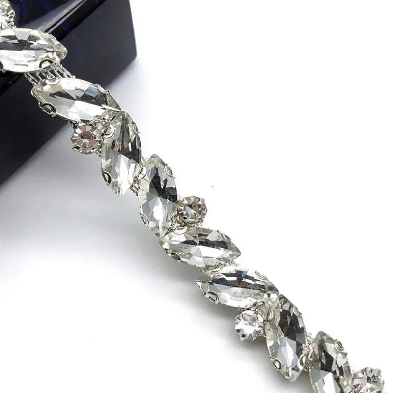 

10Yards Rhinestone Crystal Chain Bling Diamante Silver Clear Diamond Trim Ribbon Necklace Applique Gem Sparkle Wedding Dress