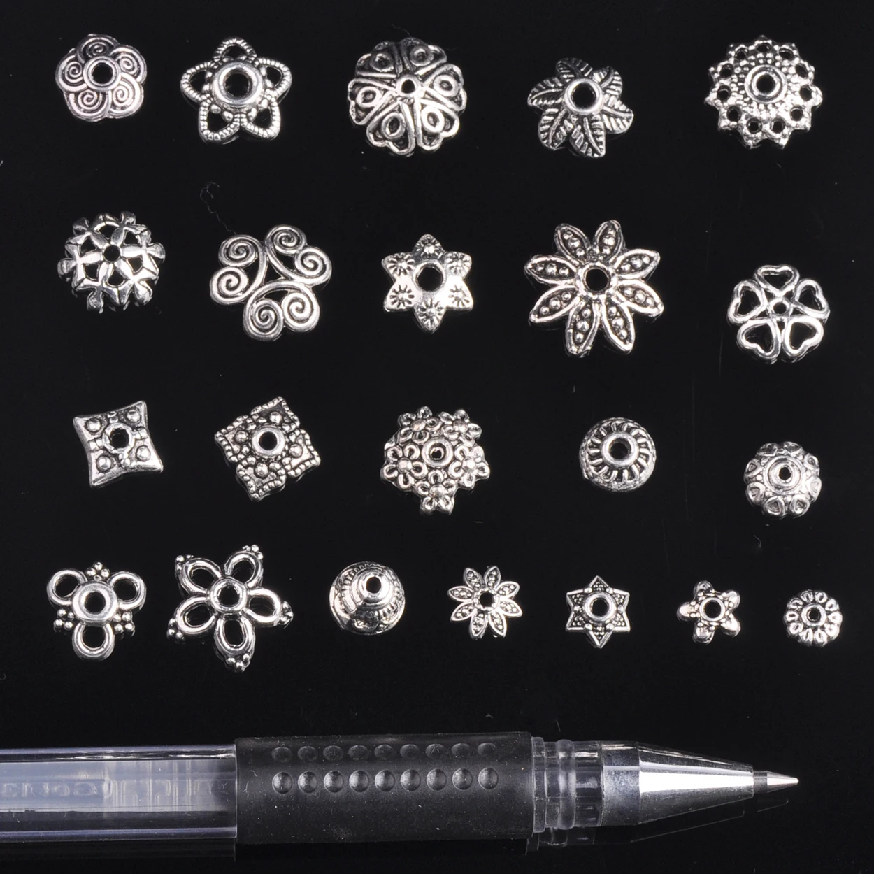 Tibetan Silver Color Metal Flower Loose Spacer Beads Caps Wholesale Lot for Jewelry Making DIY Crafts Findings