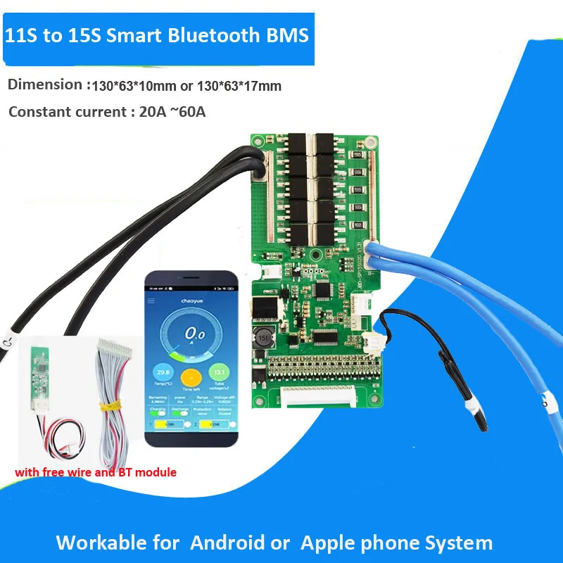 Inteligentny BMS 13S lub 14S do akumulatora 48V 54.6V lub 58.8V z funkcja Bluetooth UART lub RS485 przy 20A 30A 40A prąd 60A