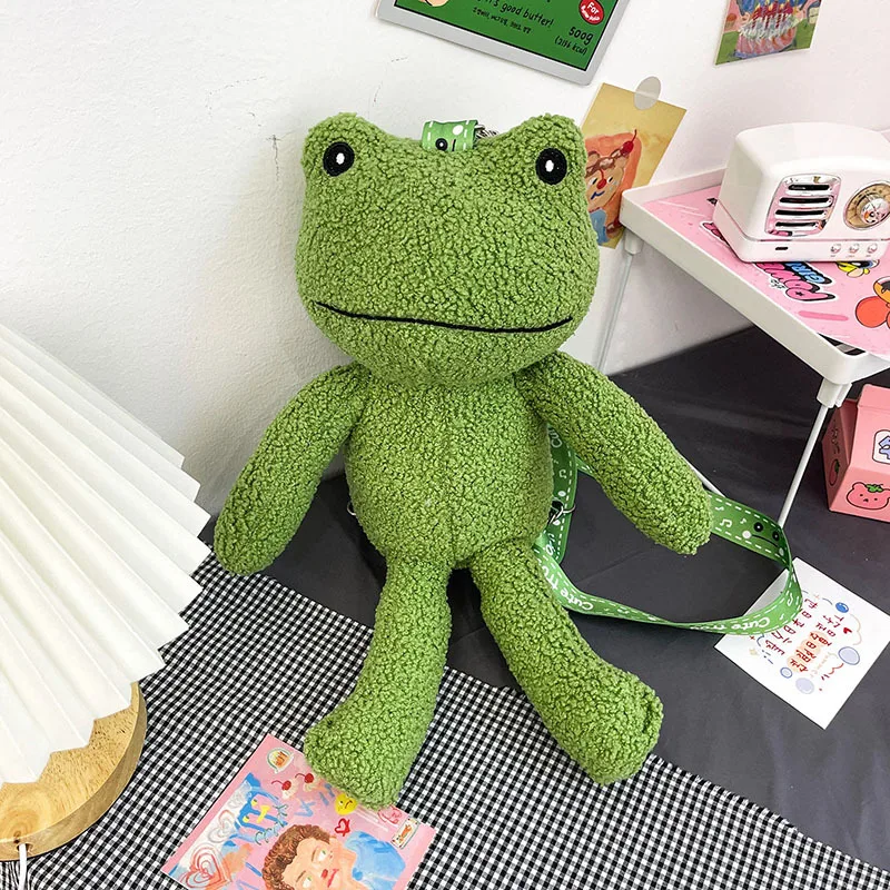 

2021 Creative Personality Ugly Cute Funny Green Frog Backpack Cute Plush Toy Doll Children Messenger Bag Unisex Shoulder Bag