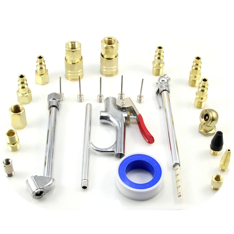 

24Pcs/Kit Pneumatic Tools Whole Set Air Blow Gun Tire Inflating Gauge American Type Quick Connector Air Compressor Accessories