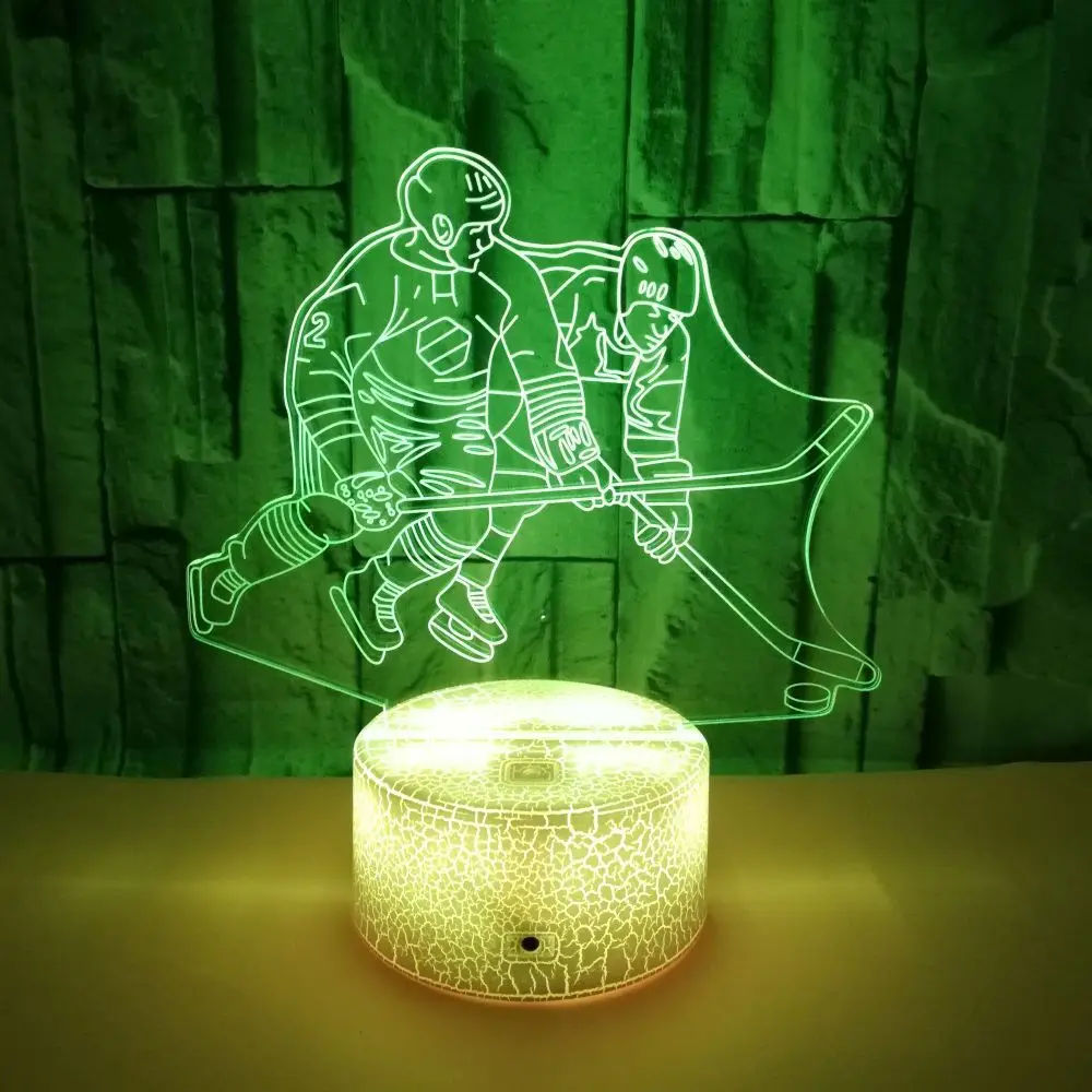 Luces nocturnas 3D de jugador de Hockey sobre hielo para niños, decoraciones de dormitorio, LED 7 cambiantes táctiles, lámpara de escritorio de mesa USB, regalos de cumpleaños y Navidad