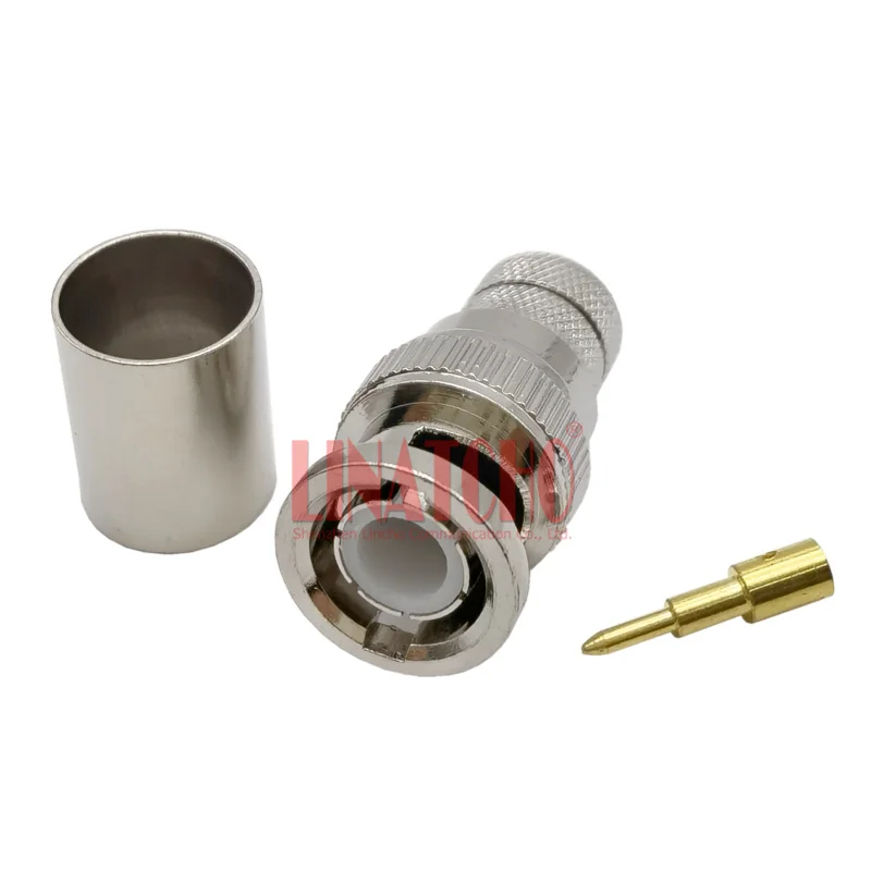 Brass Q9 RF RG213 RG8U LMR400 RG214 Crimp BNC Male Plug Type Coaxial Cable Connector