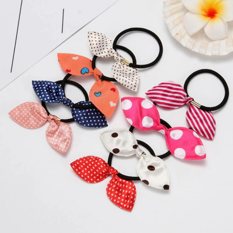 20PCS Mix Rabbit Ears Elastic Hair Bands For Girls Fashion Bowknot  Ponytail Holder For Hair Accessories Headwear Hair Ties