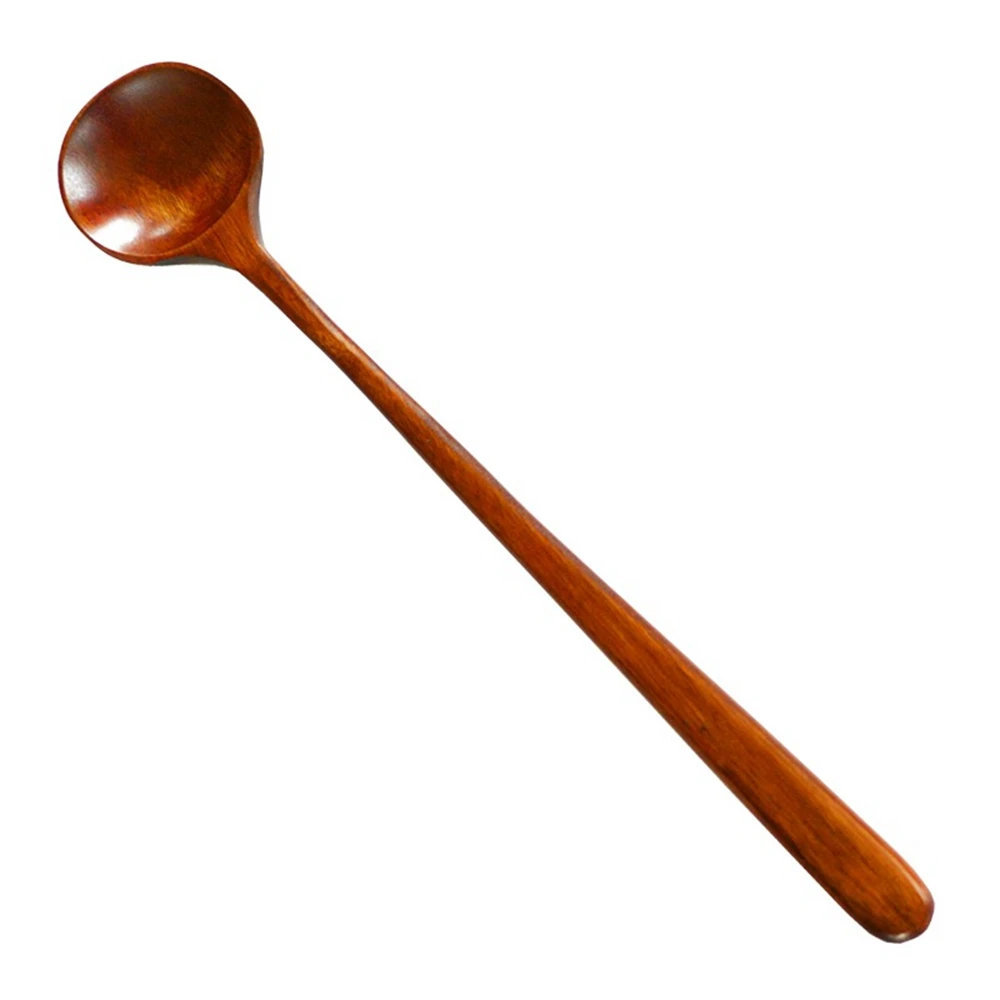 1pc Solid Wood Long Handle Wooden Spoon Korean Sauce Stir Spoon Japanese Round Mouth Anti-scalding Hot Pot Stirring Spoon