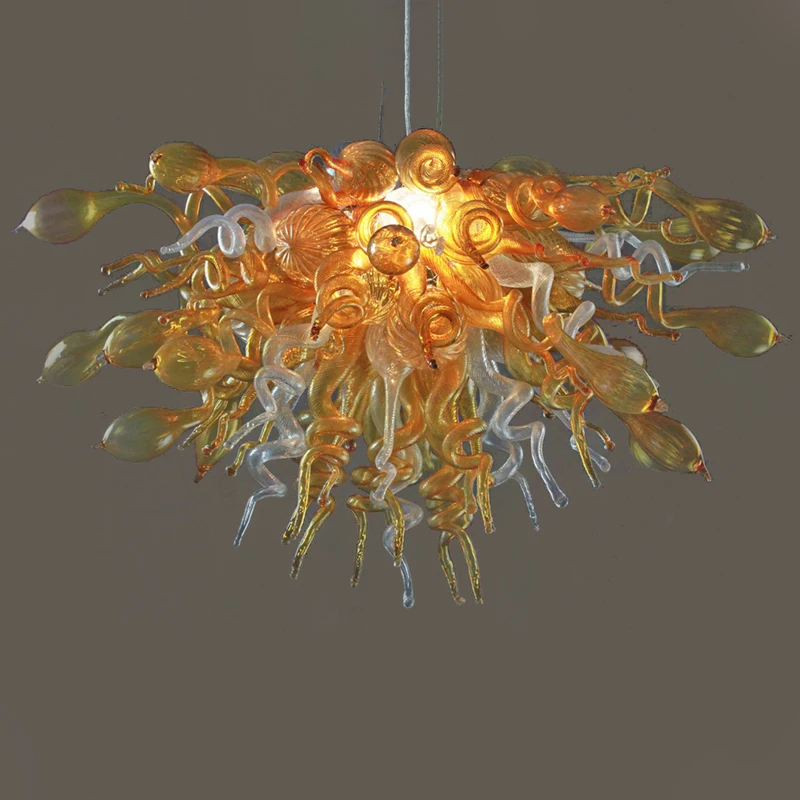 

Gold Color Hand Blown Glass Chandelier Modern LED Pendant Light for New House Art Decoration 28 Inches