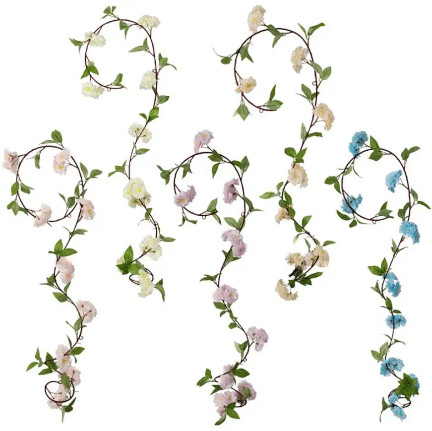 5pcs Artificial Sakura Leaves Vine String For Flower Arrangem Plant Wall Wedding Arch Party Home Garden Hotal Decorative