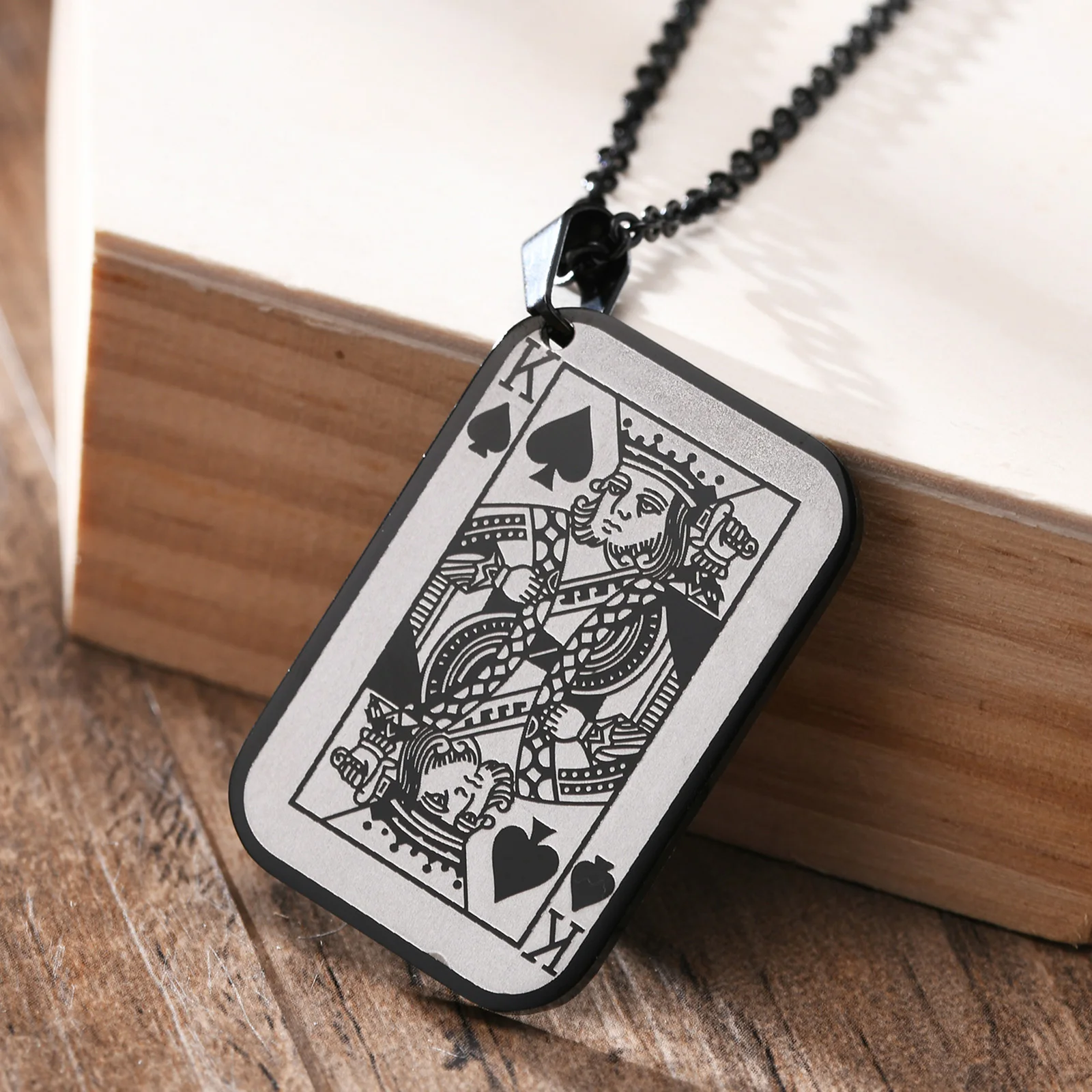 Cool Punk King Of Hearts Necklaces for Men,Stainless Steel Lucky Ace Of Spades Poker A Pendant Collar Jewelry