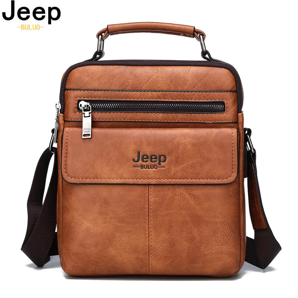 JEEP BULUO Brand Men\'s Crossbody Shoulder Bags High Quality Tote Fashion Business Man Messenger Bag Split Leather Handbag