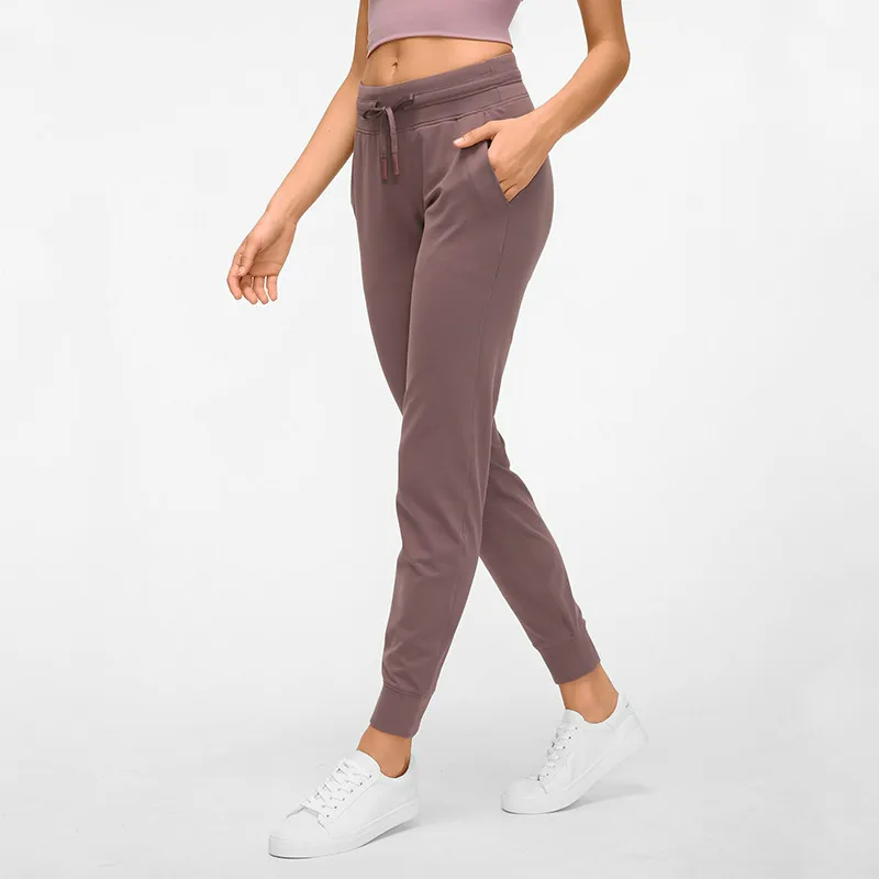 12 Colors Drawstring  Pants Fitness Women Sweatpants with Two Side Pockets 4-Way Stretch Leggings Lady Stretchy Pants