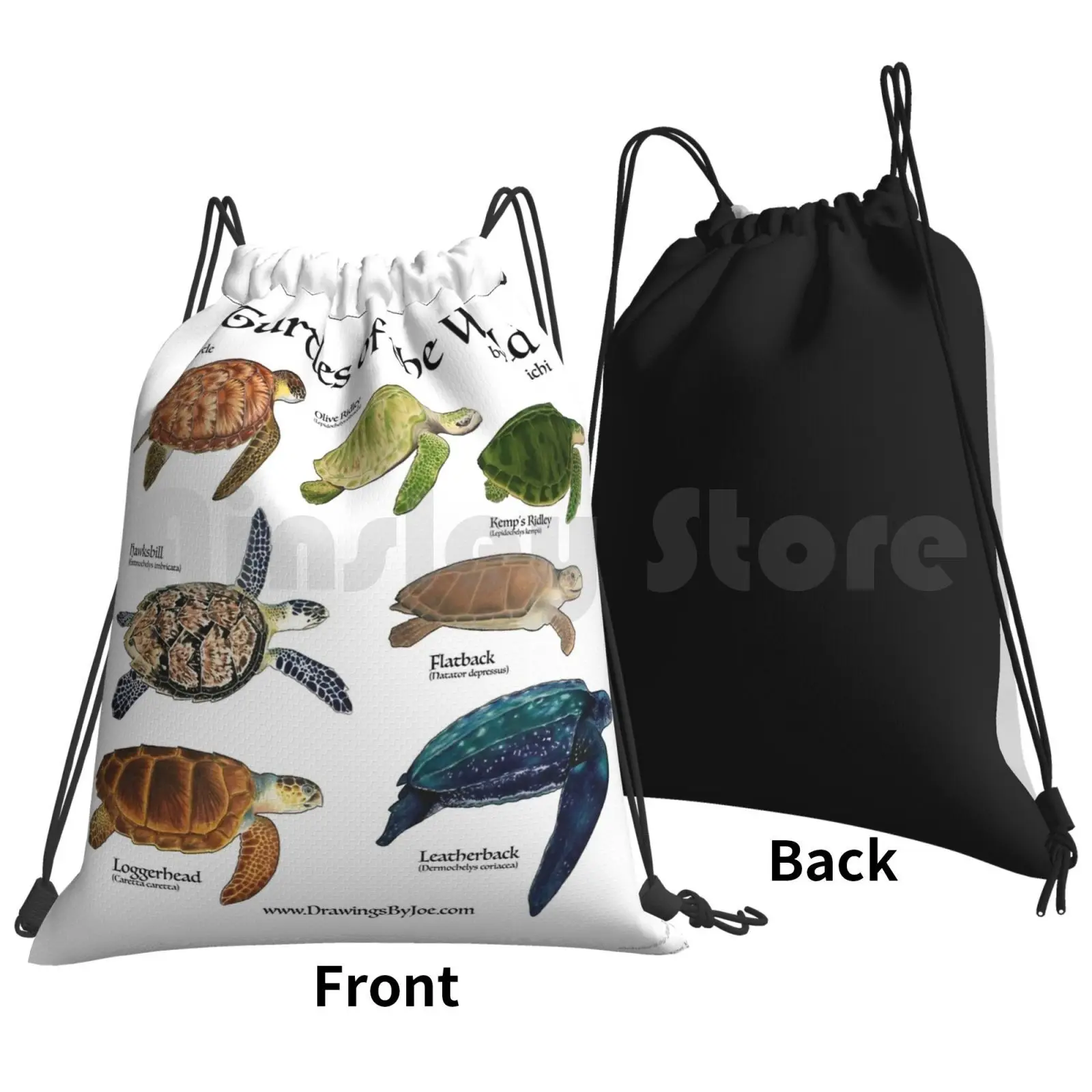 Sea Turtles Of The World Backpack Drawstring Bag Riding Climbing Gym Bag  Reptile Reptiles Amphibian Amphibians Lizard Snake