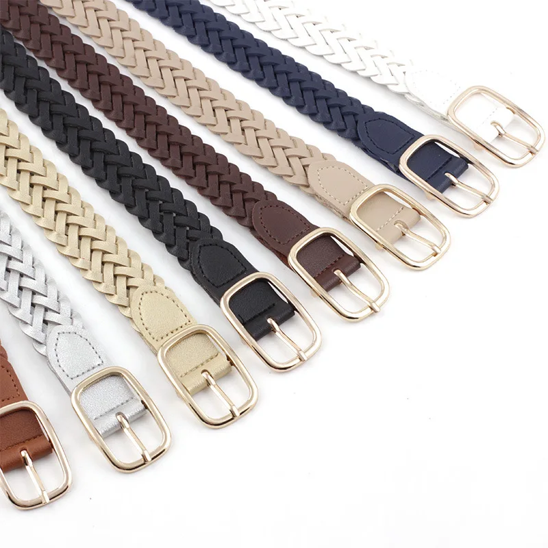 Women Casual Belt Waistband Fashion Square Buckle Belt Outdoor Woven Brained Belts Jeans Blet Cloth Accessories