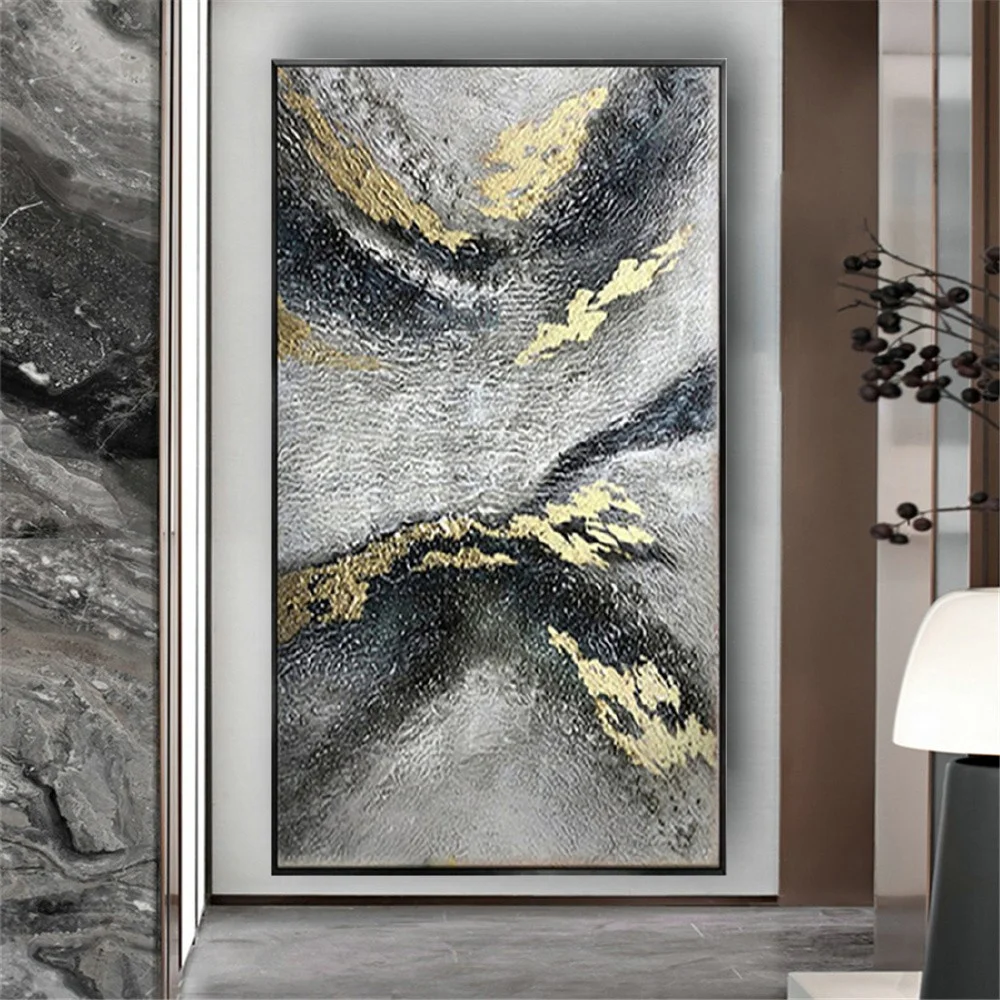 Hand-Painted Retro oil Panting Black Golden Pictures Abstract Canvas Poster Wall Art For Living Room Home Decor mural Artwork