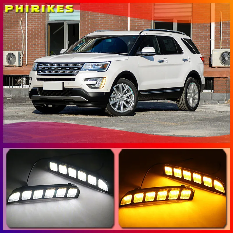 

For Ford Explorer 2016 2017 2018 LED CAR DRL 12V Daytime Running Light Daylight fog lamp with Turn Signal & dimming style Relay