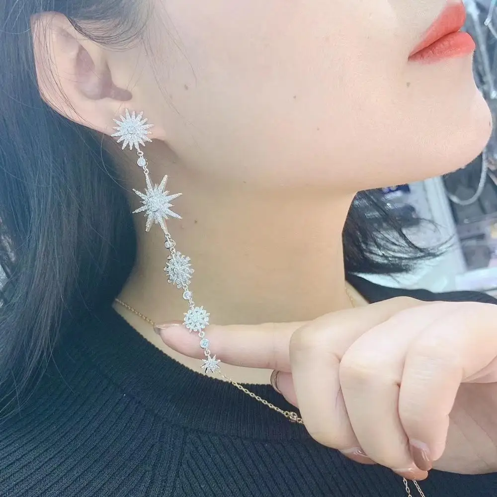 105MM Luxury Famous Full Mirco Paved Micro Zirconia Women Bridal Dress Wedding  Drop Earring Fashion Jewelry E7957