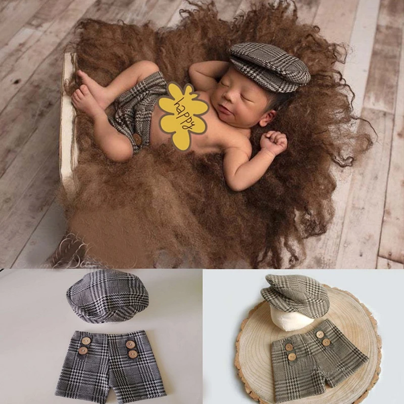 ทารกแรกเกิดการถ่ายภาพPropsเด็กหมวกลายสก๊อตเครื่องแต่งกายLittle Gentlemanอุปกรณ์เสริมPhoto Studioกางเกง