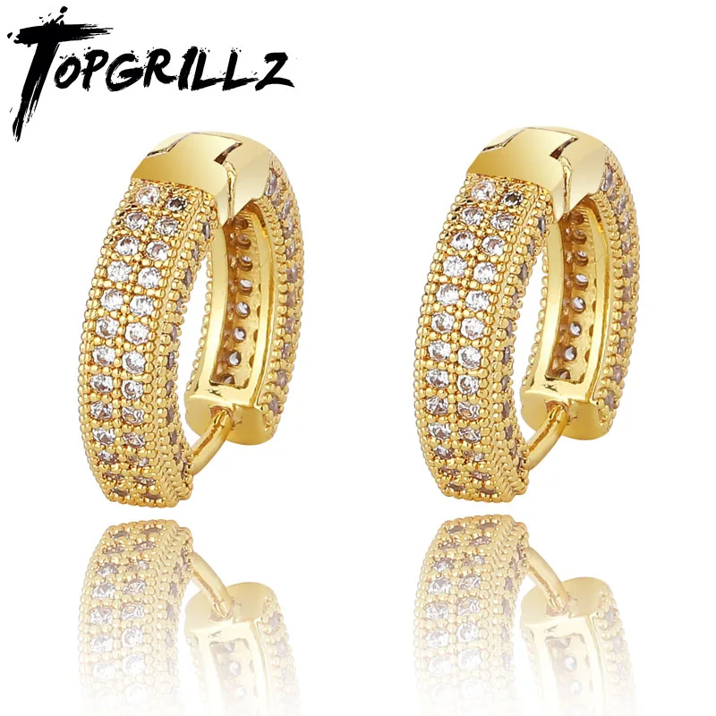 TOPGRILLZ Hip Hop Cubic Zirconia Ice Out Stud Earring Bling Fully Iced CZ Huggie Round Earrings For Men Women Jewelry