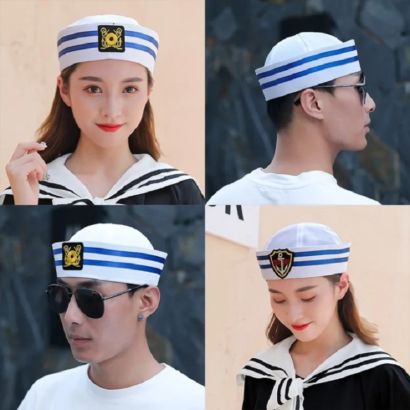 Adult Kids White Captain Sailor Hat Military Hats Navy Marine Caps With Anchor Sea Boating Party Cosplay Costume Children Hat