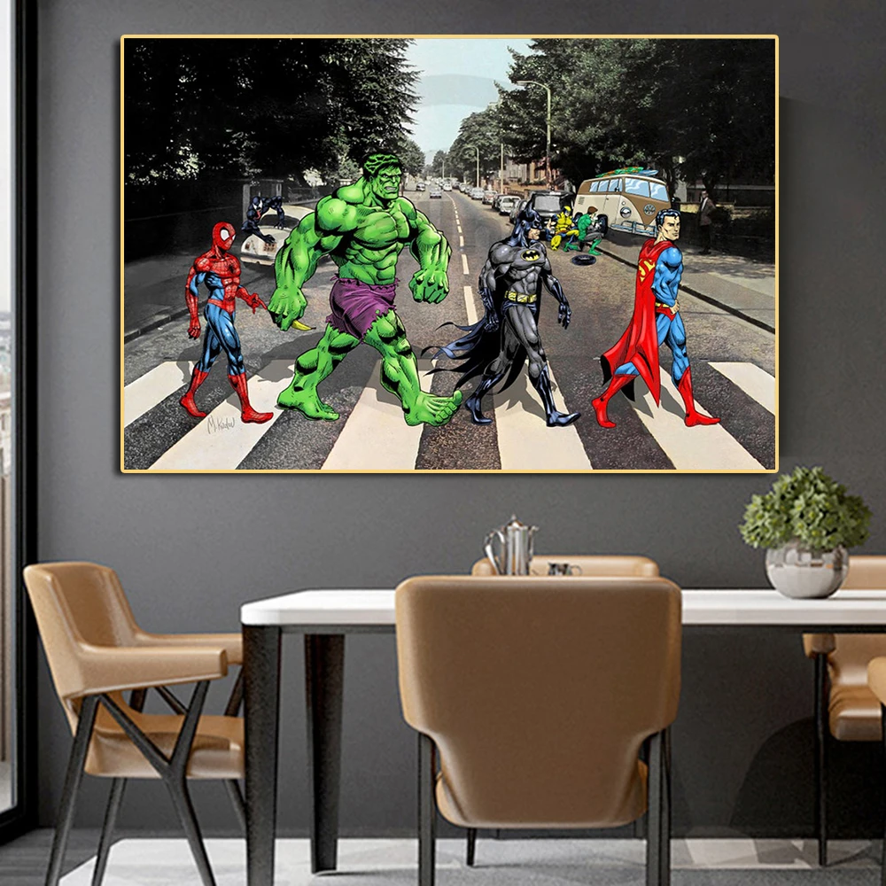 Marvel Superheroes on the Road Hulk Boxing Funny Poster Prints Canvas Paintings for Living Room Wall Decorative Frameless Gift