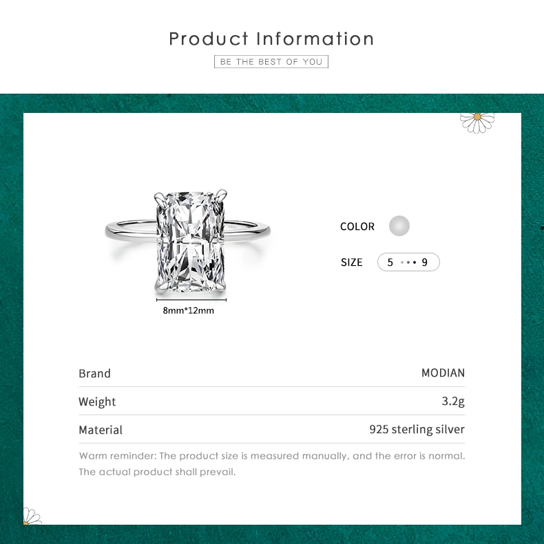 Women's Classic Rectangular Cutting Clear CZ Ring in 925 Sterling Silver
