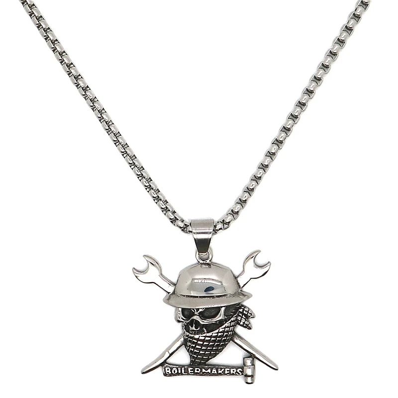 Unisex 316L Stainless Steel Cool Skull Boiler Makers Pendant Chain Newest